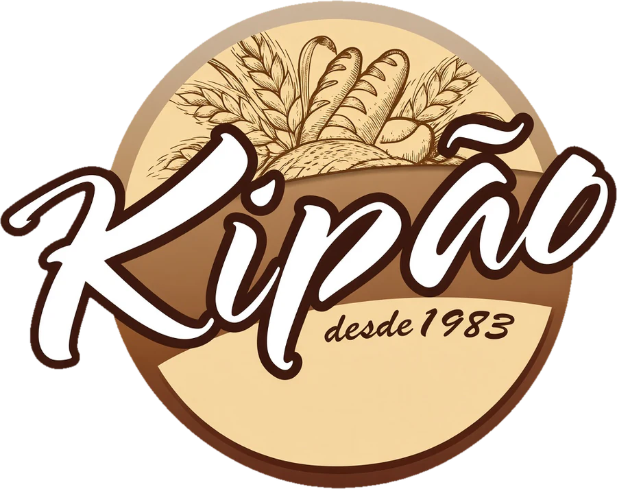 Emblema da Ki Pão: trigo, pães e a marca Kipão desde 1983