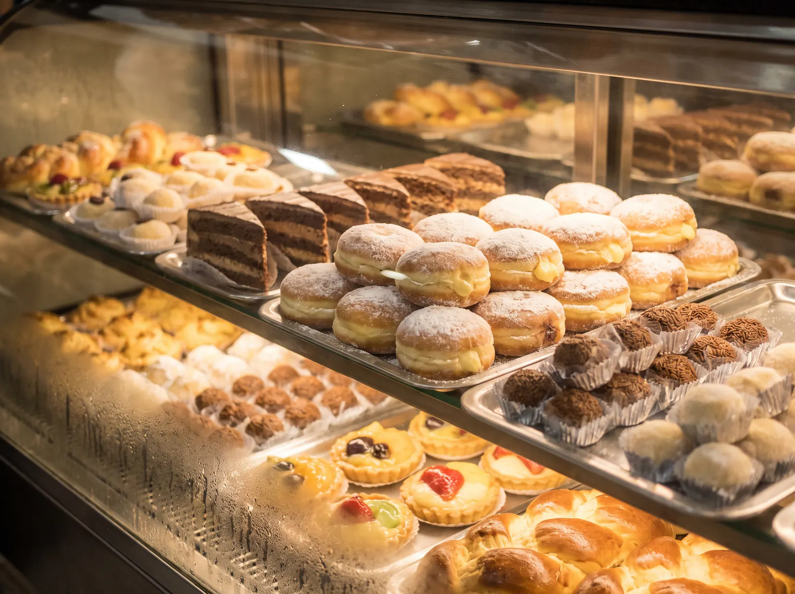 Vitrine de doces e pães da padaria